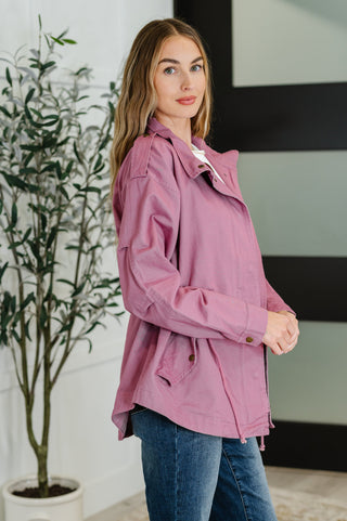 Oddi Puddle Jumper Full Front Zip Up Jacket in Mauve