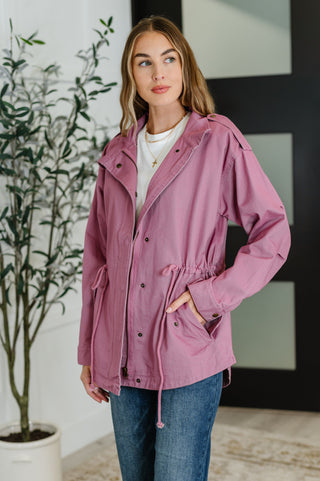 Oddi Puddle Jumper Full Front Zip Up Jacket in Mauve