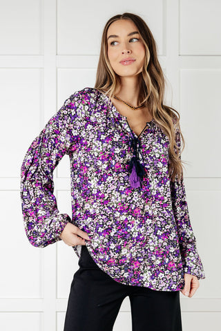 One Eleven North Pulled Together Ditsy Floral Bubble Sleeve Blouse