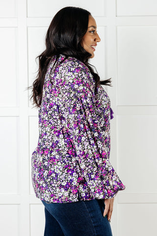 One Eleven North Pulled Together Ditsy Floral Bubble Sleeve Blouse