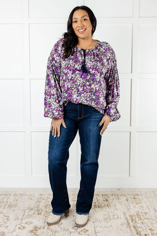 One Eleven North Pulled Together Ditsy Floral Bubble Sleeve Blouse