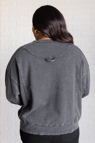 Rae Mode Quick Fix Mineral Wash Crew Neck Pullover in Black