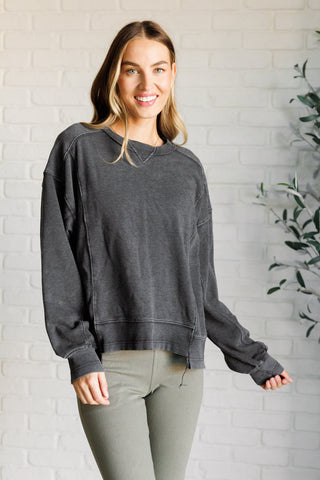 Rae Mode Quick Fix Mineral Wash Crew Neck Pullover in Black