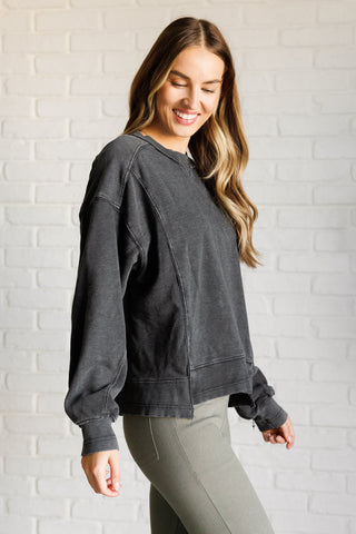 Rae Mode Quick Fix Mineral Wash Crew Neck Pullover in Black