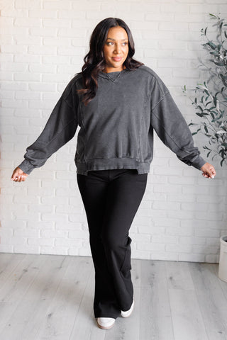Rae Mode Quick Fix Mineral Wash Crew Neck Pullover in Black