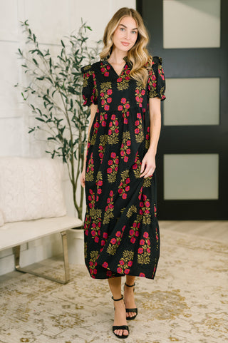 One Eleven North Quiet Life Notch Neck Tiered Dress in Black