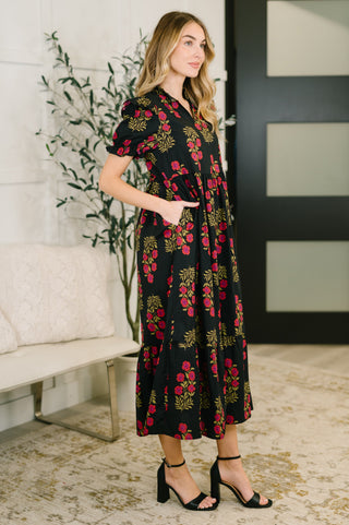 One Eleven North Quiet Life Notch Neck Tiered Dress in Black