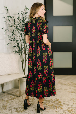 One Eleven North Quiet Life Notch Neck Tiered Dress in Black