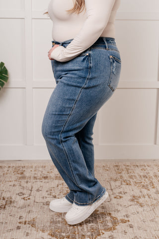 Judy Blue Quinn Mid Rise Cell Phone Pocket Dad Jeans - Exclusive