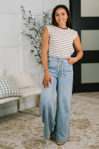 One Eleven North Quite Intimately Striped Muscle Tee in Brown