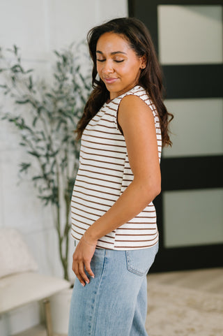 One Eleven North Quite Intimately Striped Muscle Tee in Brown