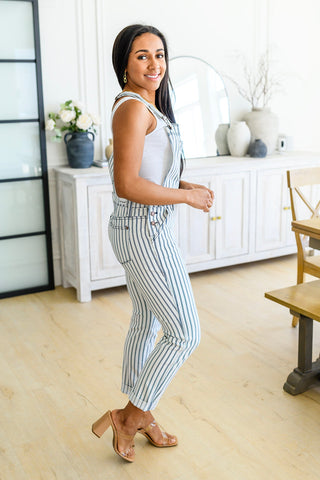 Judy Blue Railroad Stripe Overalls - Exclusive