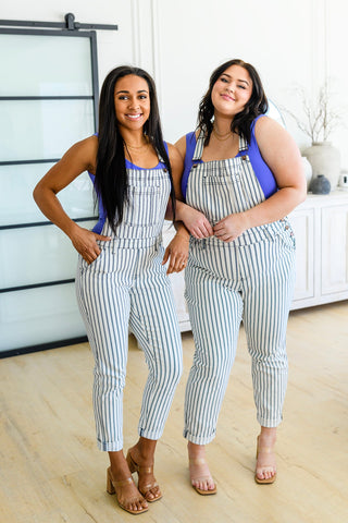 Judy Blue Railroad Stripe Overalls - Exclusive