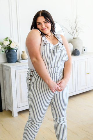 Judy Blue Railroad Stripe Overalls - Exclusive