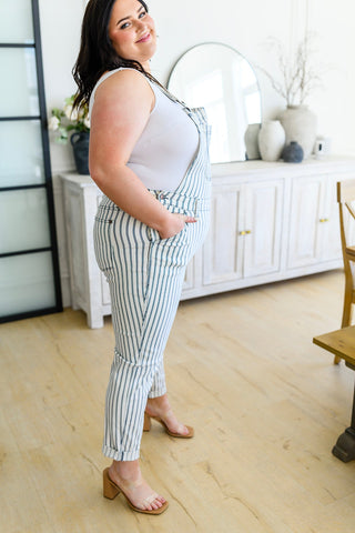 Judy Blue Railroad Stripe Overalls - Exclusive