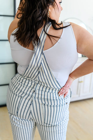 Judy Blue Railroad Stripe Overalls - Exclusive