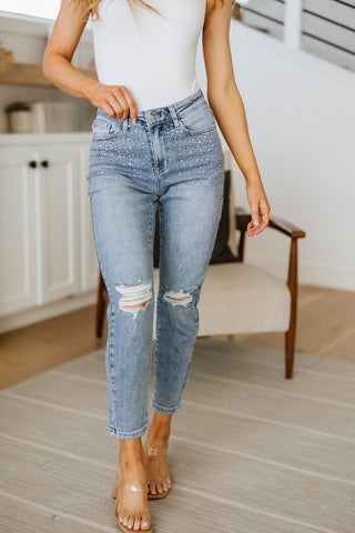 Judy Blue Reese Rhinestone Slim Fit Jeans - Exclusive