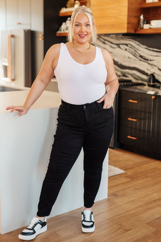 Judy Blue Reese Rhinestone Slim Fit Jeans in Black - Exclusive