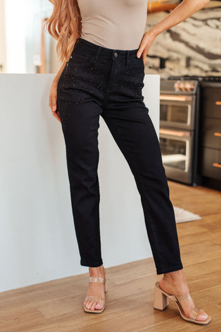 Judy Blue Reese Rhinestone Slim Fit Jeans in Black - Exclusive