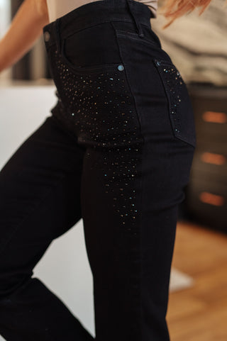 Judy Blue Reese Rhinestone Slim Fit Jeans in Black - Exclusive