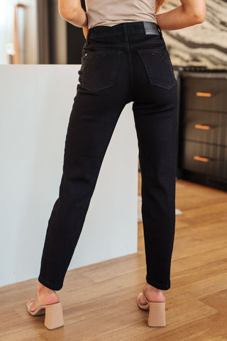 Judy Blue Reese Rhinestone Slim Fit Jeans in Black - Exclusive