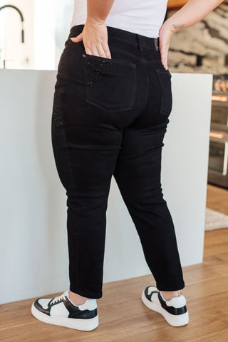 Judy Blue Reese Rhinestone Slim Fit Jeans in Black - Exclusive