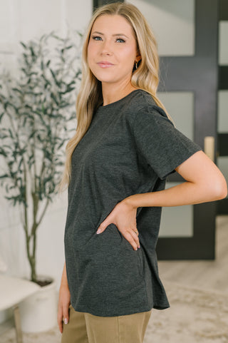 Zenana Rest Assured Basic Relaxed Tee in Charcoal