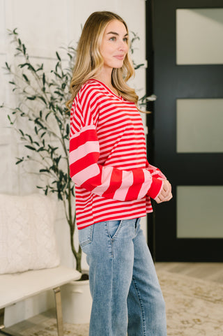 One Eleven North Rhythm & Rows V-Neck Drop Shoulder Pullover