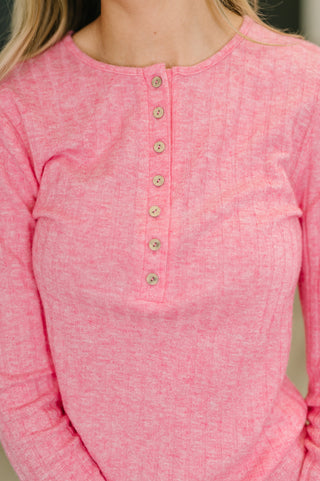 Zenana Ribbed Long Sleeve in Fuchsia
