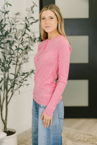 Zenana Ribbed Long Sleeve in Fuchsia