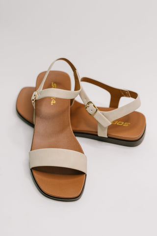 Soda Riddle Ankle Strap Sandal in Beige