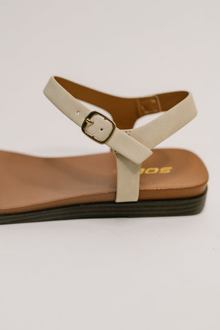 Soda Riddle Ankle Strap Sandal in Beige