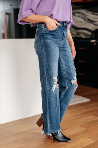 Judy Blue Rose High Rise 90's Straight Jeans in Dark Wash - Exclusive