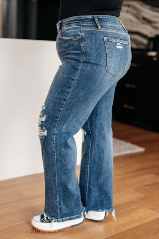 Judy Blue Rose High Rise 90's Straight Jeans in Dark Wash - Exclusive