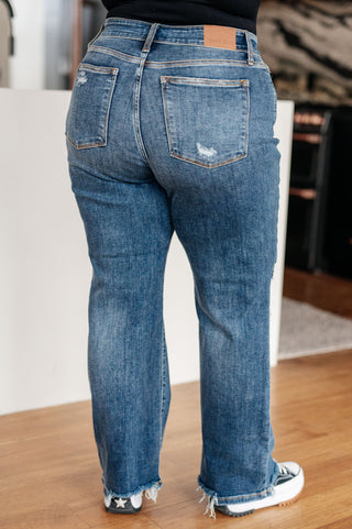 Judy Blue Rose High Rise 90's Straight Jeans in Dark Wash - Exclusive