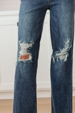 Judy Blue Rose High Rise 90's Straight Jeans in Dark Wash - Exclusive