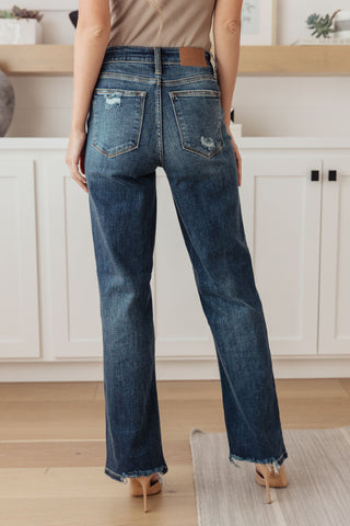 Judy Blue Rose High Rise 90's Straight Jeans in Dark Wash - Exclusive