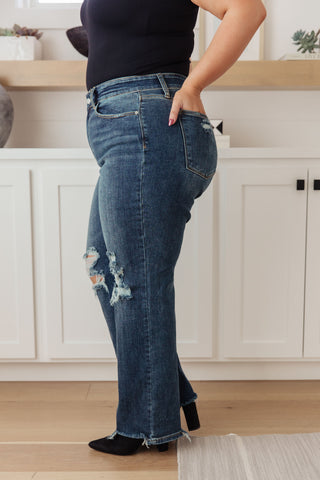 Judy Blue Rose High Rise 90's Straight Jeans in Dark Wash - Exclusive