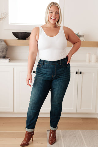 Judy Blue Rowena High Rise Pull On Double Cuff Slim Jeans - Exclusive