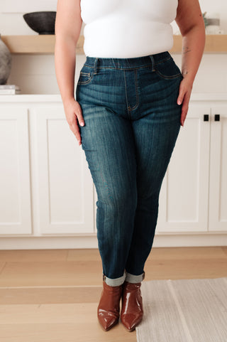 Judy Blue Rowena High Rise Pull On Double Cuff Slim Jeans - Exclusive