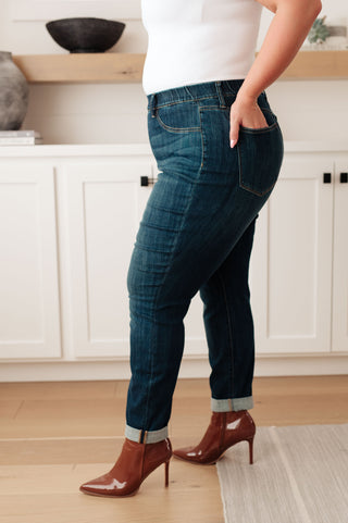 Judy Blue Rowena High Rise Pull On Double Cuff Slim Jeans - Exclusive