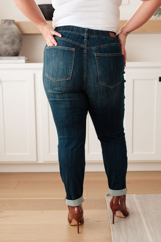 Judy Blue Rowena High Rise Pull On Double Cuff Slim Jeans - Exclusive