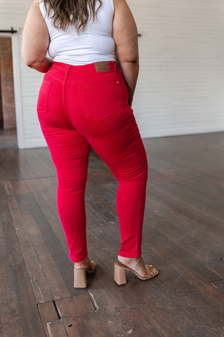 Judy Blue Ruby High Rise Control Top Garment Dyed Skinny Jeans in Red - Exclusive