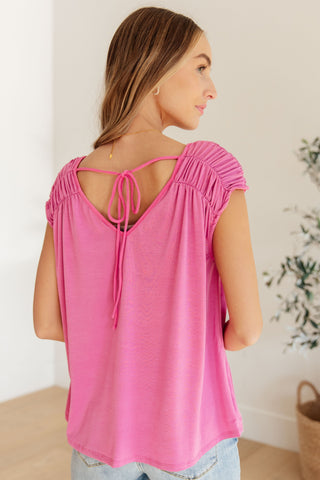 Dear Scarlett Ruched Cap Sleeve Top in Magenta