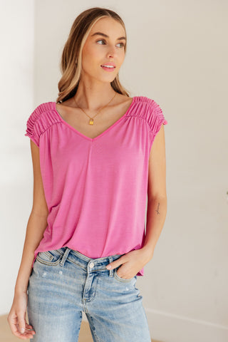 Dear Scarlett Ruched Cap Sleeve Top in Magenta