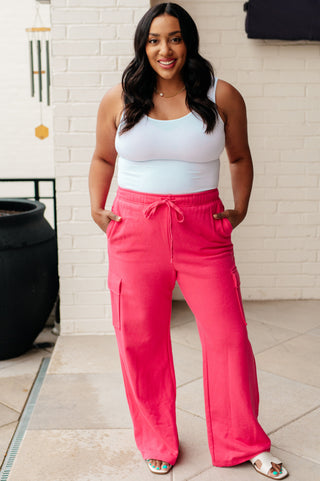 Rae Mode Run, Don't Walk Cargo Sweatpants in Flamingo Pink