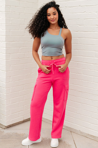 Rae Mode Run, Don't Walk Cargo Sweatpants in Flamingo Pink