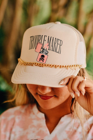 Southern Bliss Trouble Maker Khaki Otto Trucker Hat