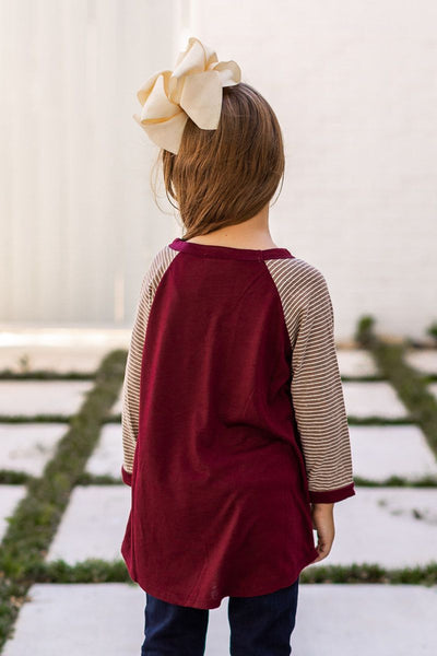 Southern Grace Girl's Maroon Striped Top-Baby & Toddlers Tops-Sunshine and Wine Boutique
