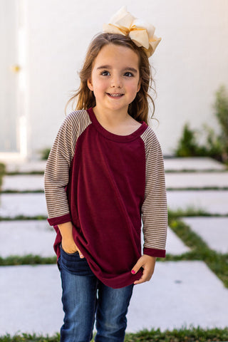 Southern Grace Girl's Maroon Striped Top-Baby & Toddlers Tops-Sunshine and Wine Boutique